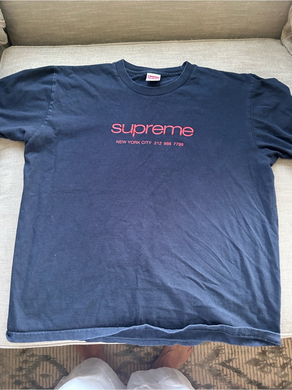 Supreme Navy T‑Shirt with Pink Logo